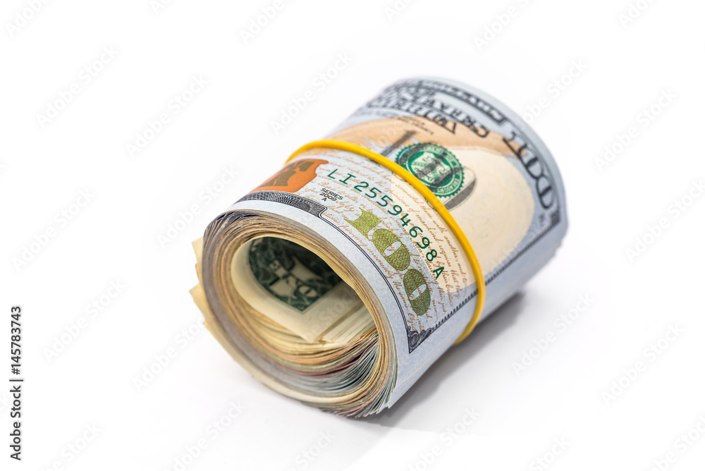 100 dollar roll isolated on white background