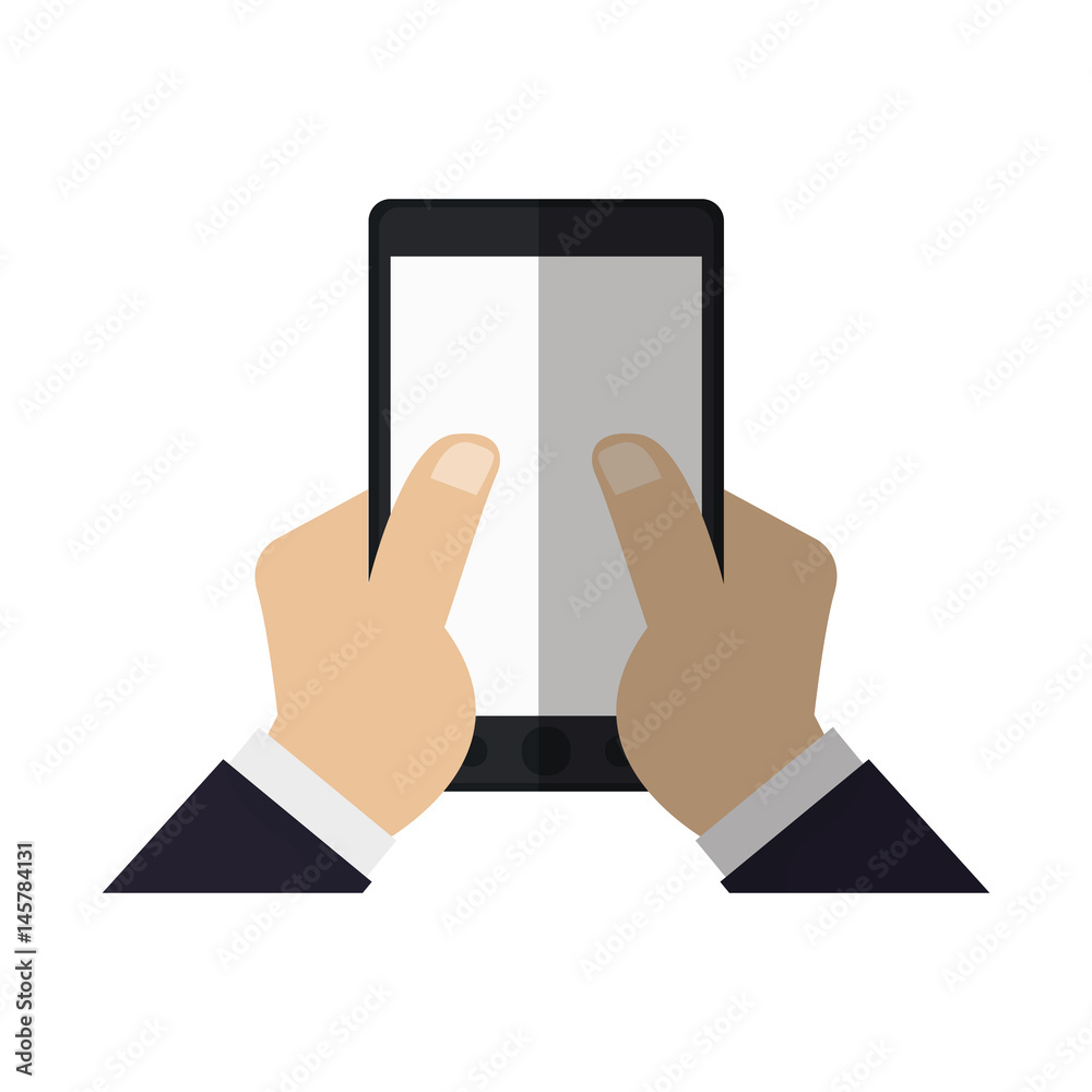 hand holding modern cellphone with blank screen icon image vector illustration design
