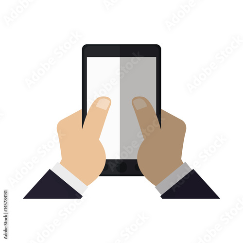 hand holding modern cellphone with blank screen icon image vector illustration design