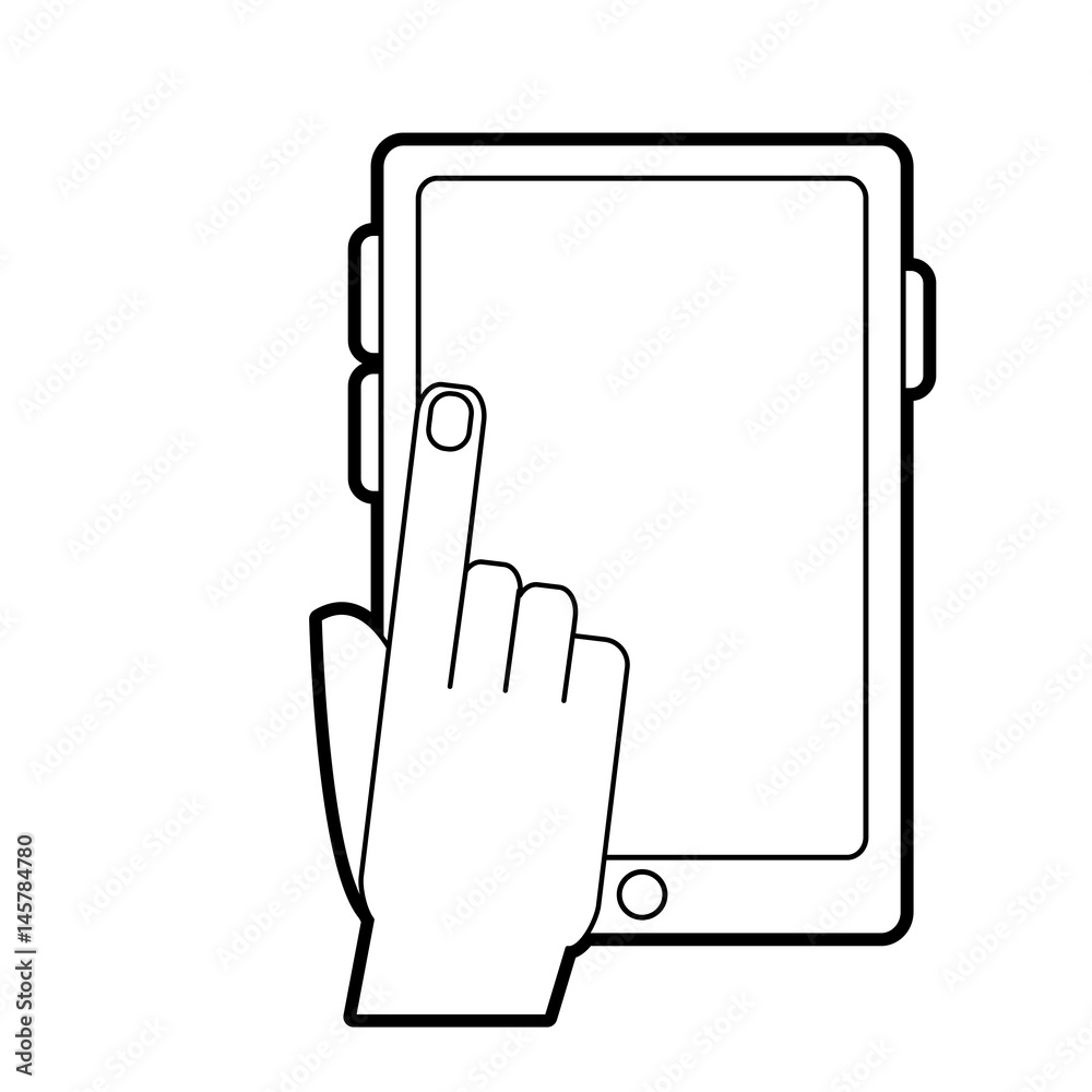 hand tapping modern cellphone with blank screen icon image vector illustration design hand tapping modern cellphone with blank screen icon image vector illustration design