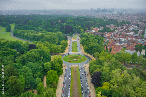 View from the top of the Atomium in Brussels towards city center photo