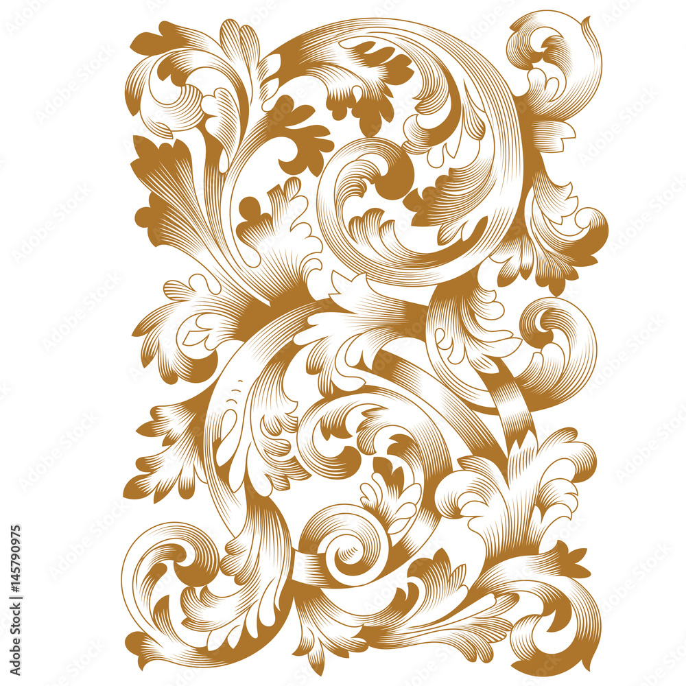 Golden vintage baroque ornament, corner. Retro pattern antique style acanthus. Decorative design element filigree calligraphy vector. - stock vector