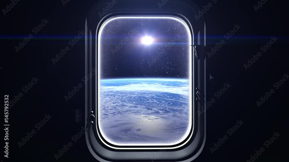 The sun in the window of the spacecraft. The view from space. Sunrise over the Earth. Space, earth, orbit, ISS. The sun in the window of the spacecraft. The view from space. Sunrise over the Earth. Space, earth, orbit, ISS.