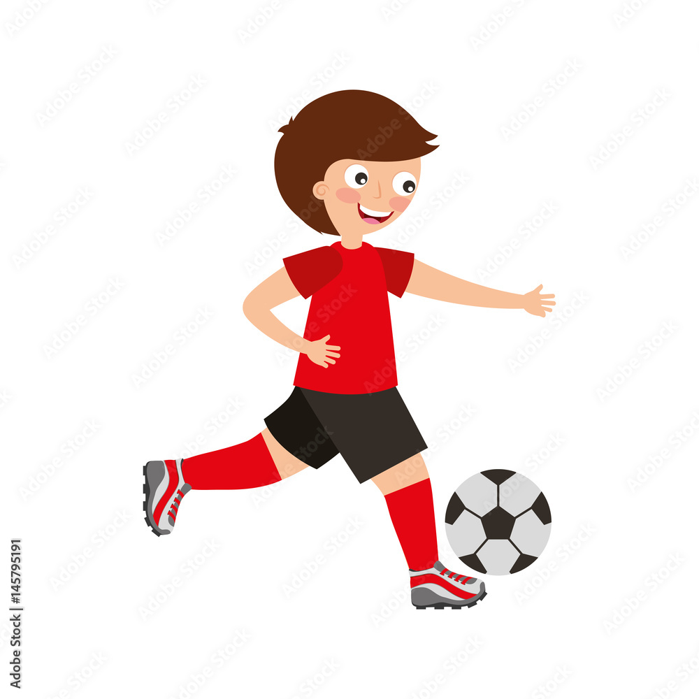 little boy playing soccer vector illustration design