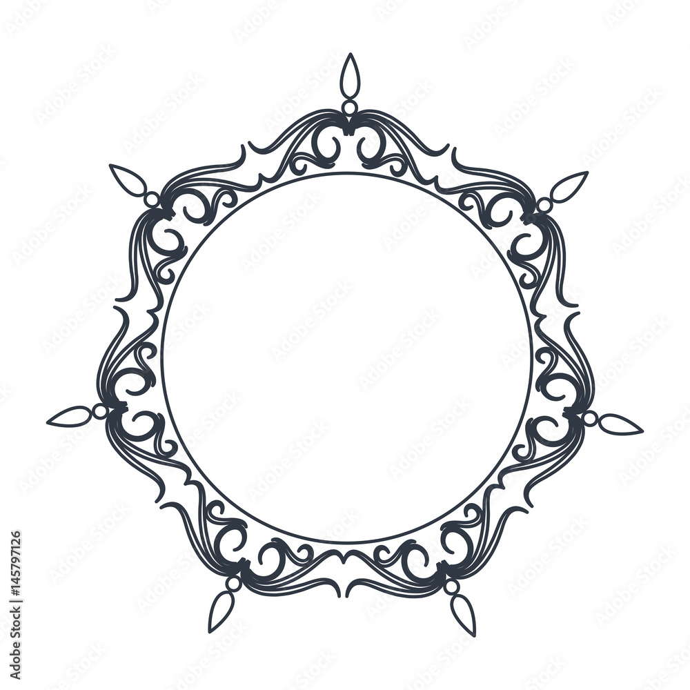 round decorative frame flourish calligraphy monochrome vector illustration