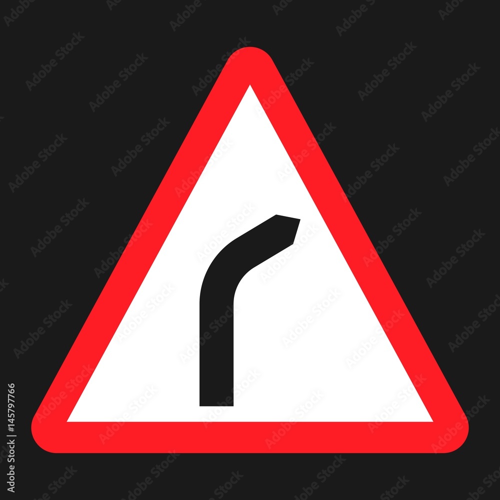 Bend to right warning sign flat icon, Traffic and road sign, vector graphics, a solid pattern on a black background, eps 10 Bend to right warning sign flat icon, Traffic and road sign, vector graphics, a solid pattern on a black background, eps 10