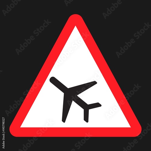 Low Flying Aircraft sign flat icon, Traffic and road sign, vector graphics, a solid pattern on a black background, eps 10