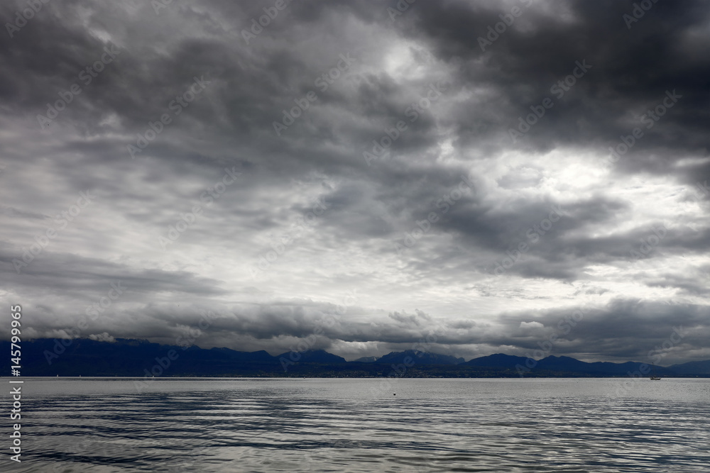 Stormy clouds over Leman Lake, Switzerland, Europe