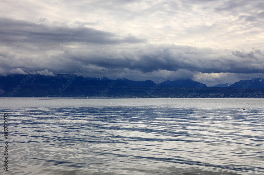 Stormy clouds over Leman Lake, Switzerland, Europe