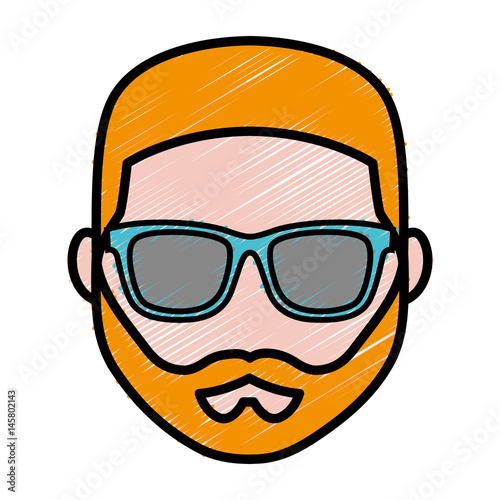 hipster man with sunglasses icon over white background. colorful design. vector illustration