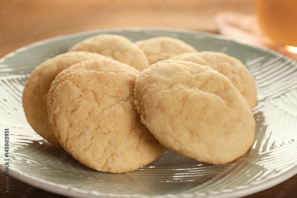 Tasty cookies on plate, closeup