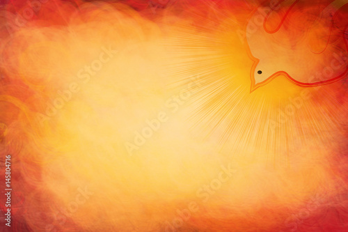 Holy Spirit, Pentecost or Confirmation symbol with a dove, and bursting rays of flames or fire. Abstract modern religious digital illustration background