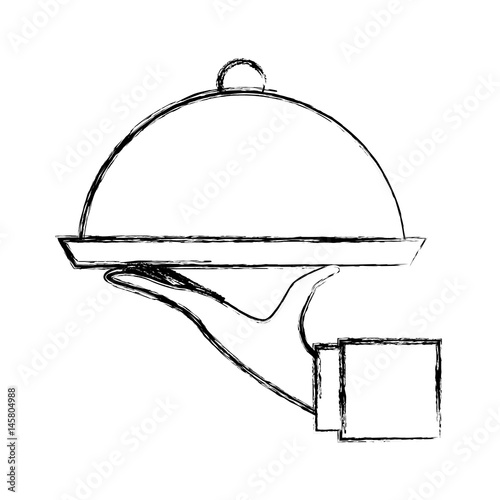 hand waiter with tray server isolated icon vector illustration design