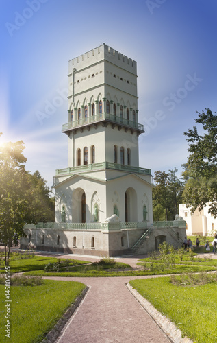 The White Tower (1821–1827) in Tsarskoye Selo in Aleksandrovsky park, Pushkin, Russia
