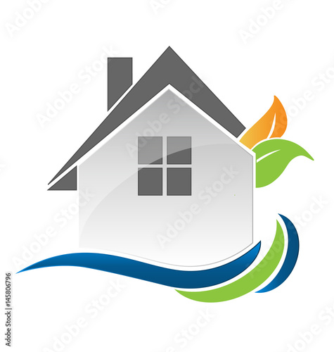 Vector - house leafs and waves logo