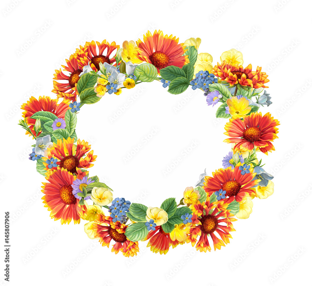 cartoon scene with beautiful and colorful flowers on white background cartoon scene with beautiful and colorful flowers on white background