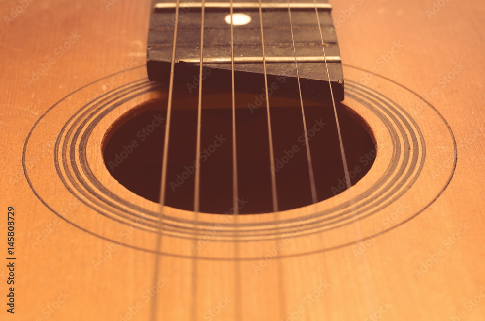 Obraz premium Detail of old acoustic guitar