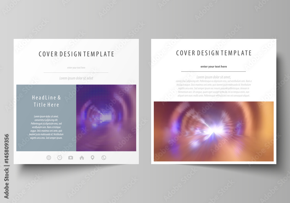 Fototapeta premium Business templates for square brochure, magazine, flyer, booklet, report. Leaflet cover, abstract flat layout, easy editable vector. Bright color colorful design, beautiful futuristic background.