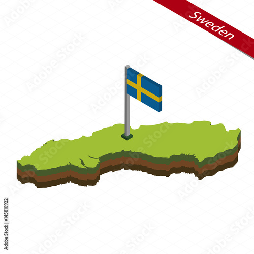 Canvas Print Sweden Isometric map and flag. Vector Illustration.