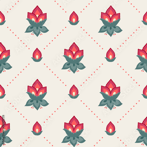 Floral seamless pattern, Jacobean style flowers. Colorful herbal background. Vector illustration. Jacobean floral, herbal collection.