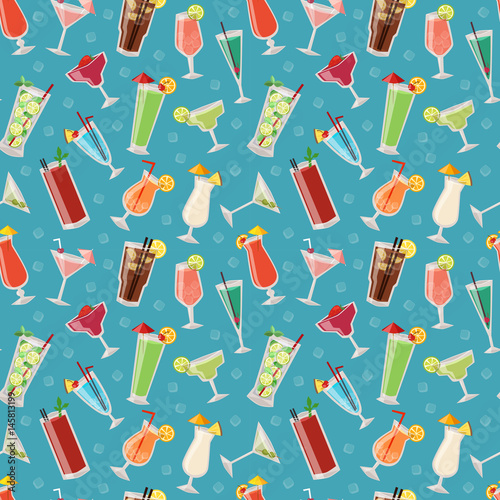 Set of alcoholic cocktails drinks party alcohol seamless pattern vector illustration.