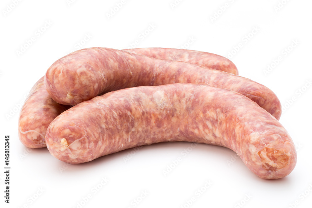 Raw sausage with parsley leaf isolated on white background. Raw sausage with parsley leaf isolated on white background.