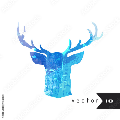 Watercolor silhouette of a deer head isolated on white background