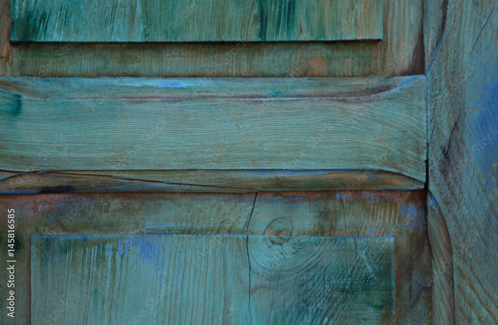 Fototapeta premium Background of blue wood door in close up