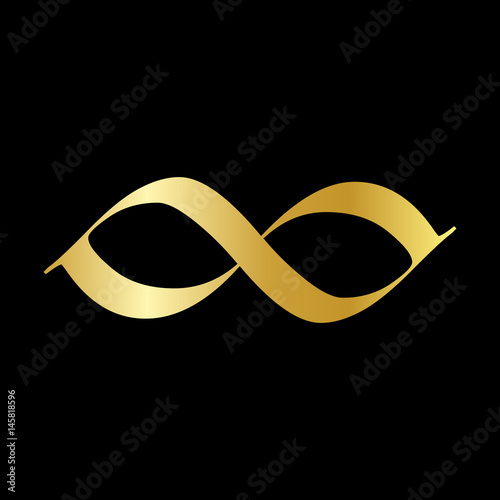 Infinity Gold Icon Symbol Design. Vector illustration isolated on black background