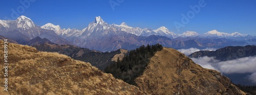 View from Mohare Danda. Mountains of the Annapurna range, Nepal. Hiun Chuli, Machapuchare, Lamjung Himal and Manaslu range. © u.perreten