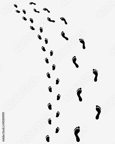 Trail of human and baby bare feet, turn left