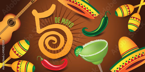 Cinco De Mayo banner design for celebration of the Mexican holiday on the fifth (Cinco) of May (Mayo). EPS 10 vector.