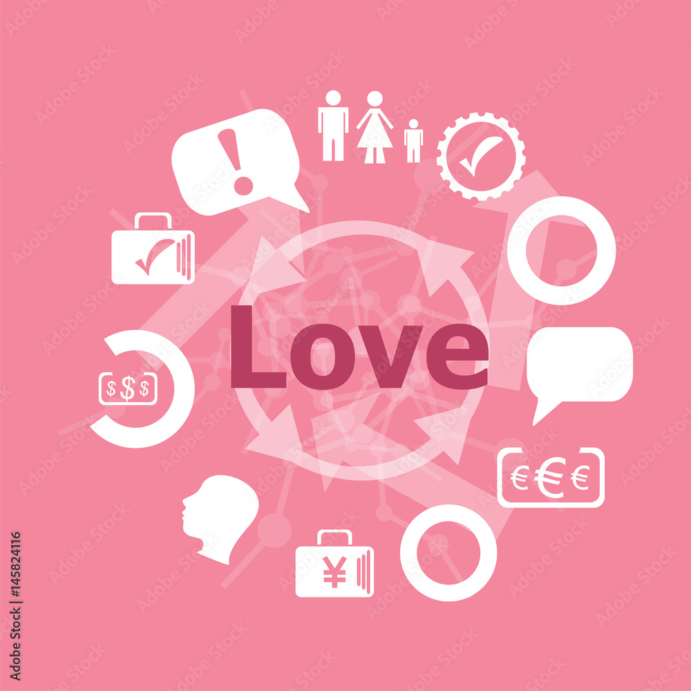 Text love. Social concept . Icons set. Flat pictogram. Sign and symbols for business, finance, shopping, communication, education