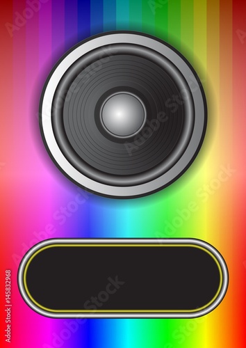 rainbow background with speaker and banner