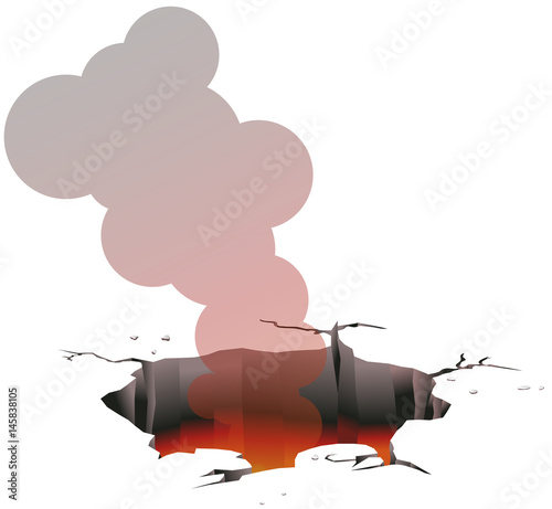 Ground hole emitting fire and smoke vector image
