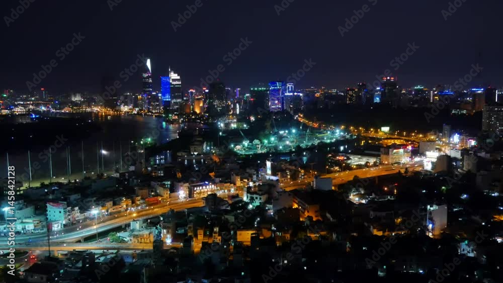 HO CHI MINH, VIETNAM - MARCH 12 2016: Aerial view city in night from a building in center Ho Chi Minh city HO CHI MINH, VIETNAM - MARCH 12 2016: Aerial view city in night from a building in center Ho Chi Minh city
