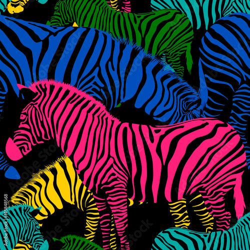 Colorful zebra seamless pattern. Wild animal texture. Striped black and colors. design trendy fabric texture  vector illustration.