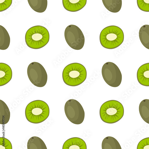 Cartoon fresh kiwi fruits in flat style seamless pattern food summer design v...