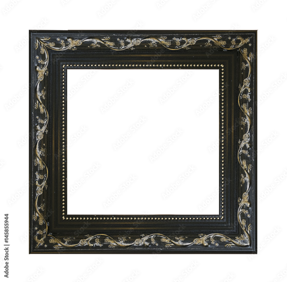 The antique black wood frame on the white background. The antique black wood frame on the white background.