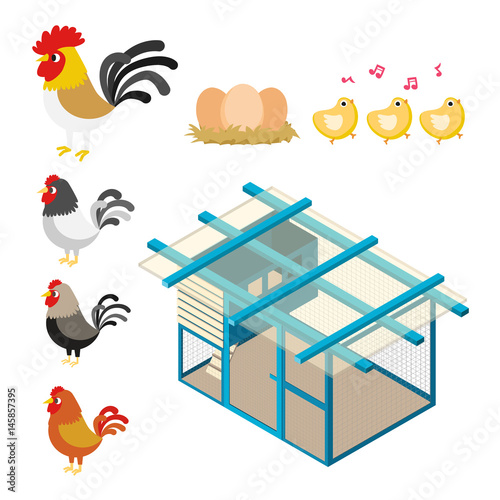 chicken coop illustration set