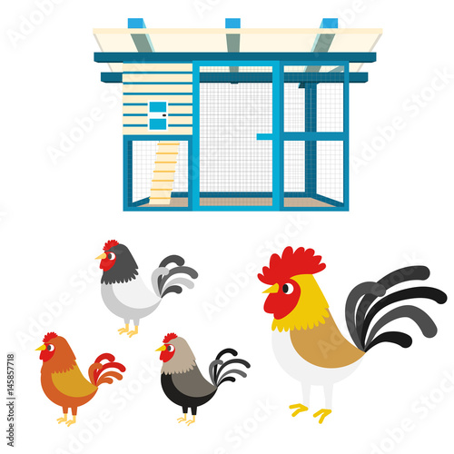 chicken coop illustration set photo