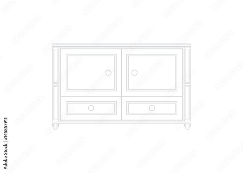 Front view of a luxurious white office table in white isolated background Front view of a luxurious white office table in white isolated background