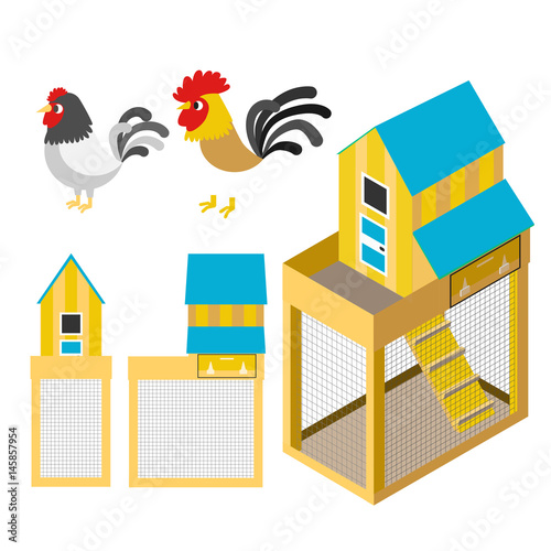 chicken coop illustration set