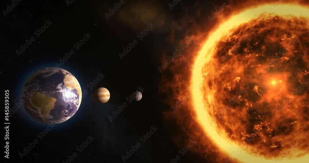 Solar system with sun and planets