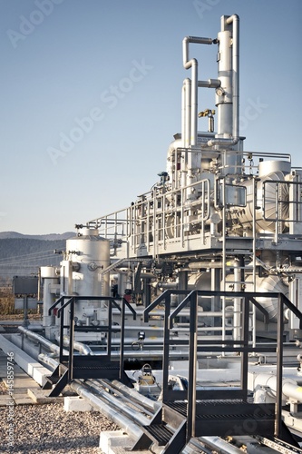 Natural gas compression processing plant for dehydration in the morning light