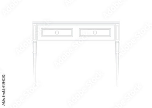 Front view of a luxurious white office table in white isolated background