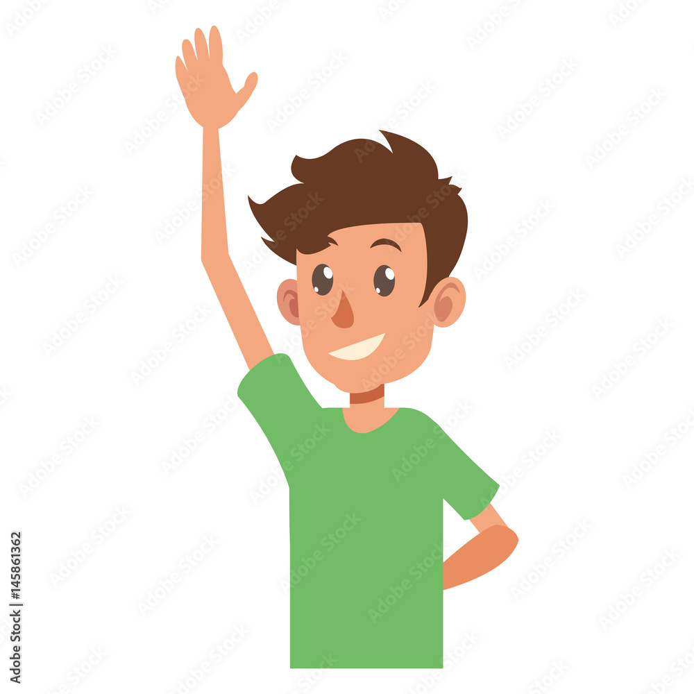 young boy teen hand up smile vector illustration