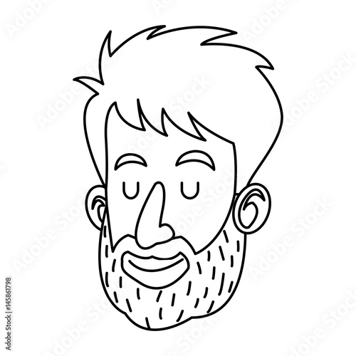 avatar face man beard close eyes outline vector illustration