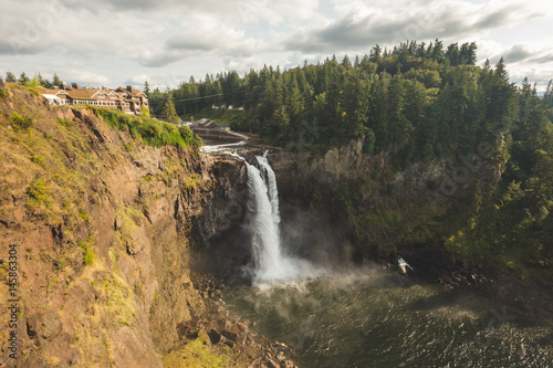 Wide Angle View of Snoqualmie Falls in Washington State