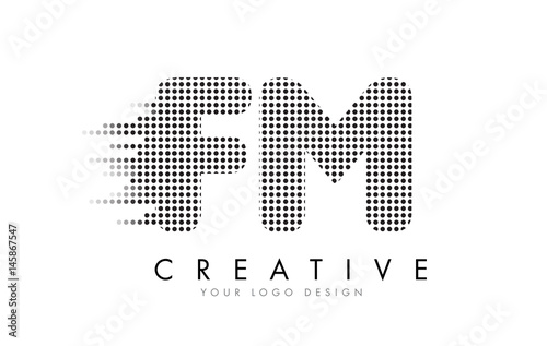 FM F M Letter Logo with Black Dots and Trails.